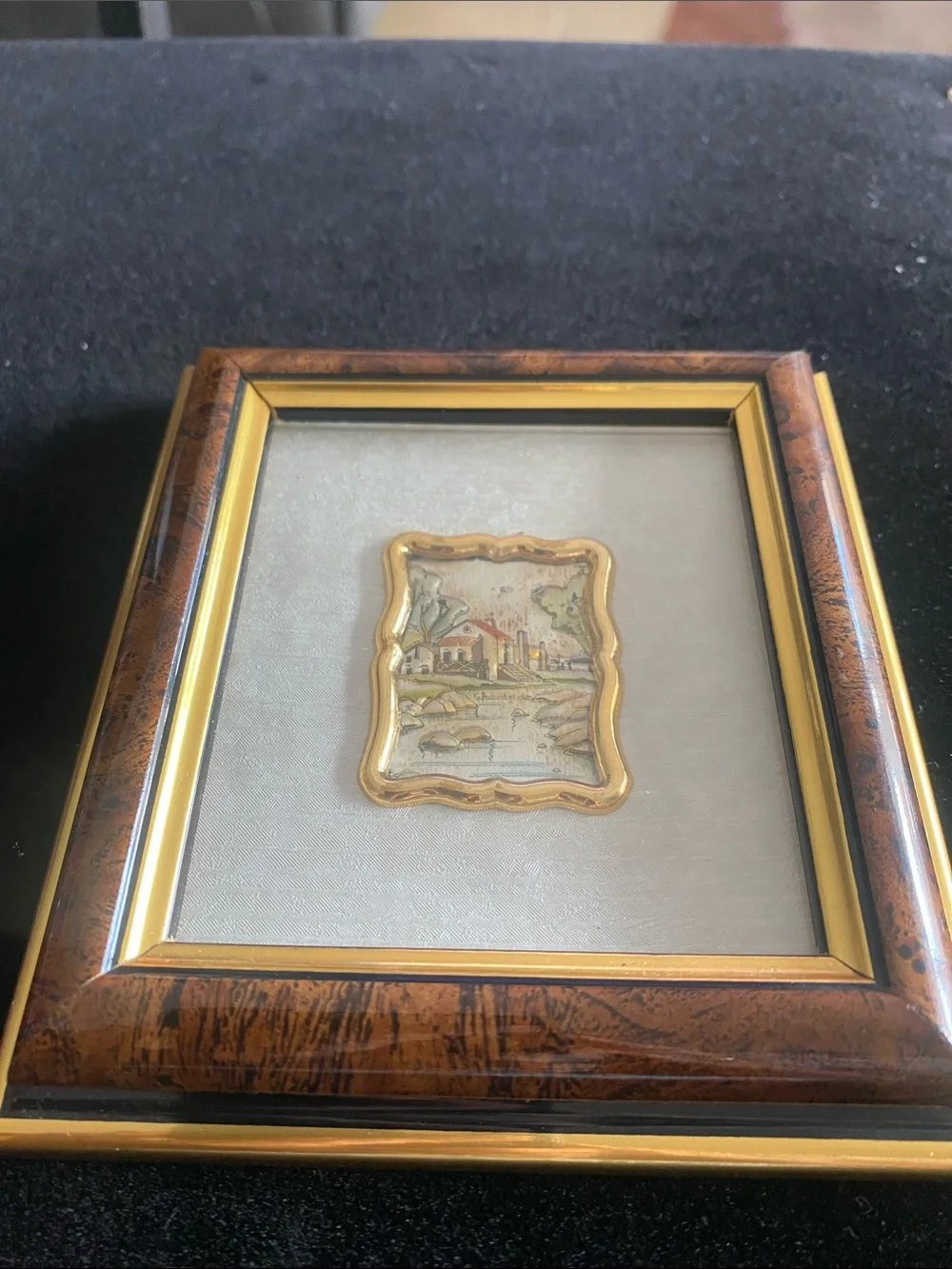 925 Framed Miniature Italian Landscape Wall Art - Gold and Brown
